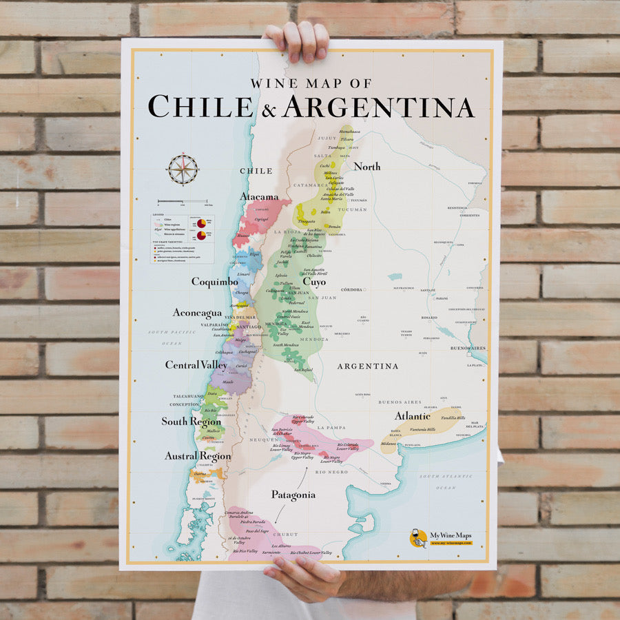 Wine Map of Argentina and Chile - Poster 50 x 70 cm – La Carte des